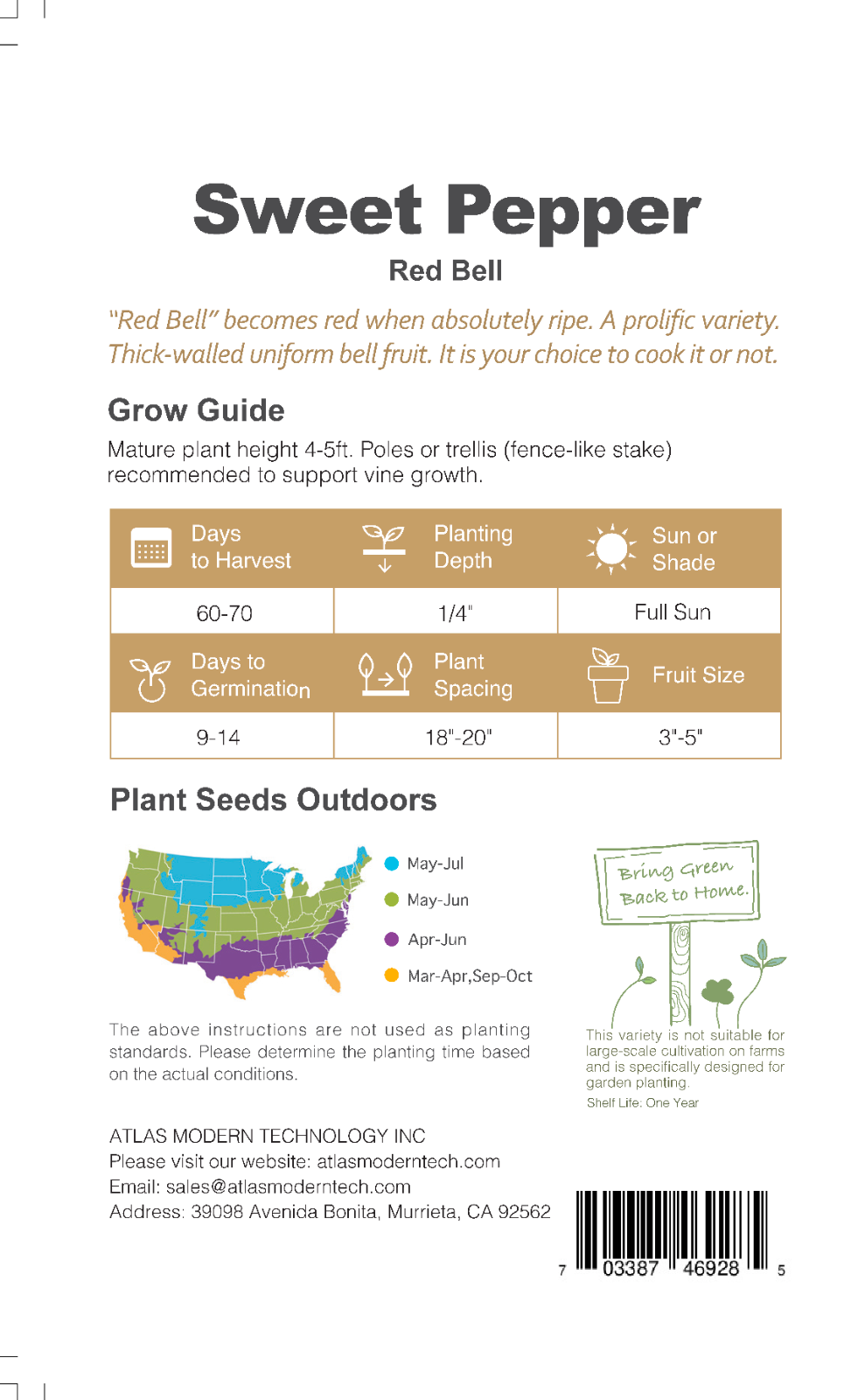 Giant Red Bell Pepper Seeds 50+ Non-GMO Sweet High Yield Easy Grow